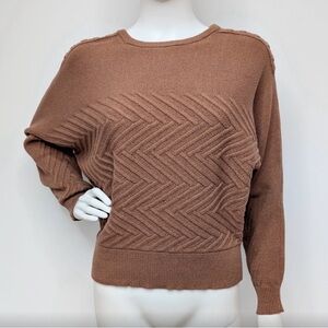 Cognac brown Crew Neck Sweater, Very Flattering with cute shoulder buttons